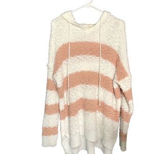 Reborn J Sweater Womens L Striped Popcorn Chenille Hoodie Lounge Soft Luxe